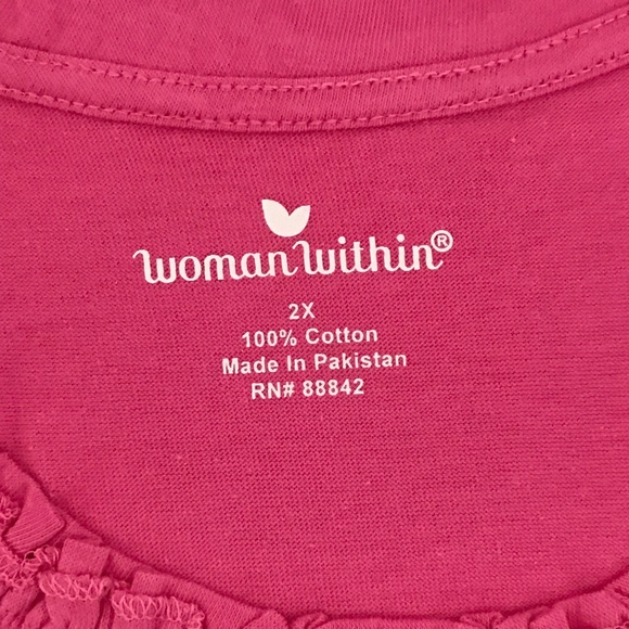 WOMAN WITHIN 100% Cotton Short Sleeve Tunic Pink New Women’s Plus Size 2X - Picture 7 of 8